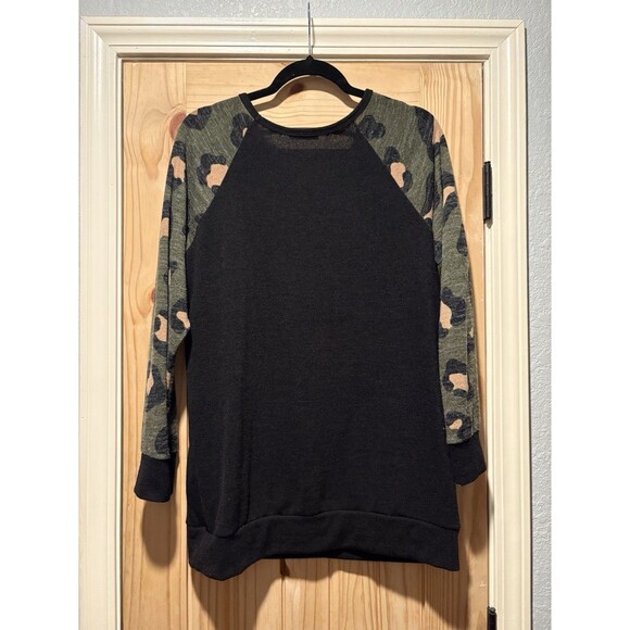 Hemish USA Tunic Sweatshirt Womens Large Black Tunic Leopard Print Camo Pullover - Picture 6 of 6